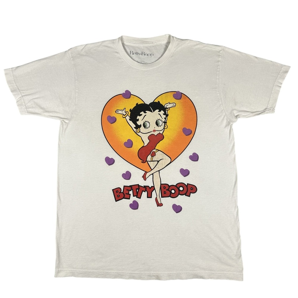 Betty Boop Hearts‎ Graphic T Shirt Adult M White Cartoon Character Retro Tee